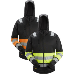 Snickers 8038 High-Vis Hættetrøje Med Lang Lynlås, Klasse 1 Sort/orange M