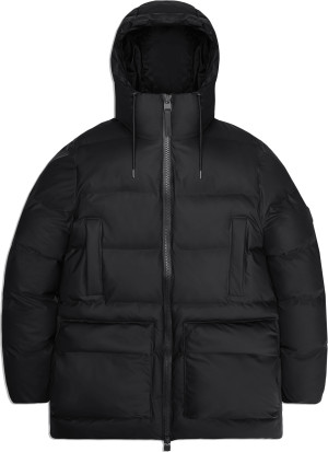 Rains Unisex Alta Long Puffer Cargo Jacket W3T4 Black, L