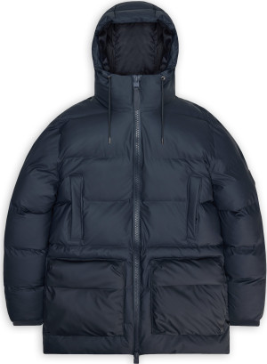 Rains Unisex Alta Long Puffer Cargo Jacket W3T4 Navy XS
