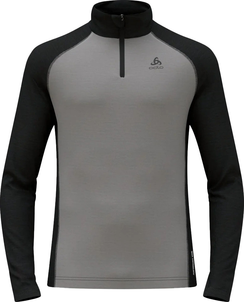 Odlo Men's Tn Long Sleeve Halfzip Natural  Grey Melange - Dark Grey Melange S