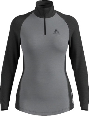 Odlo Women's Tn L/S Halfzip Natural  Grey Melange - Dark Grey Melange L