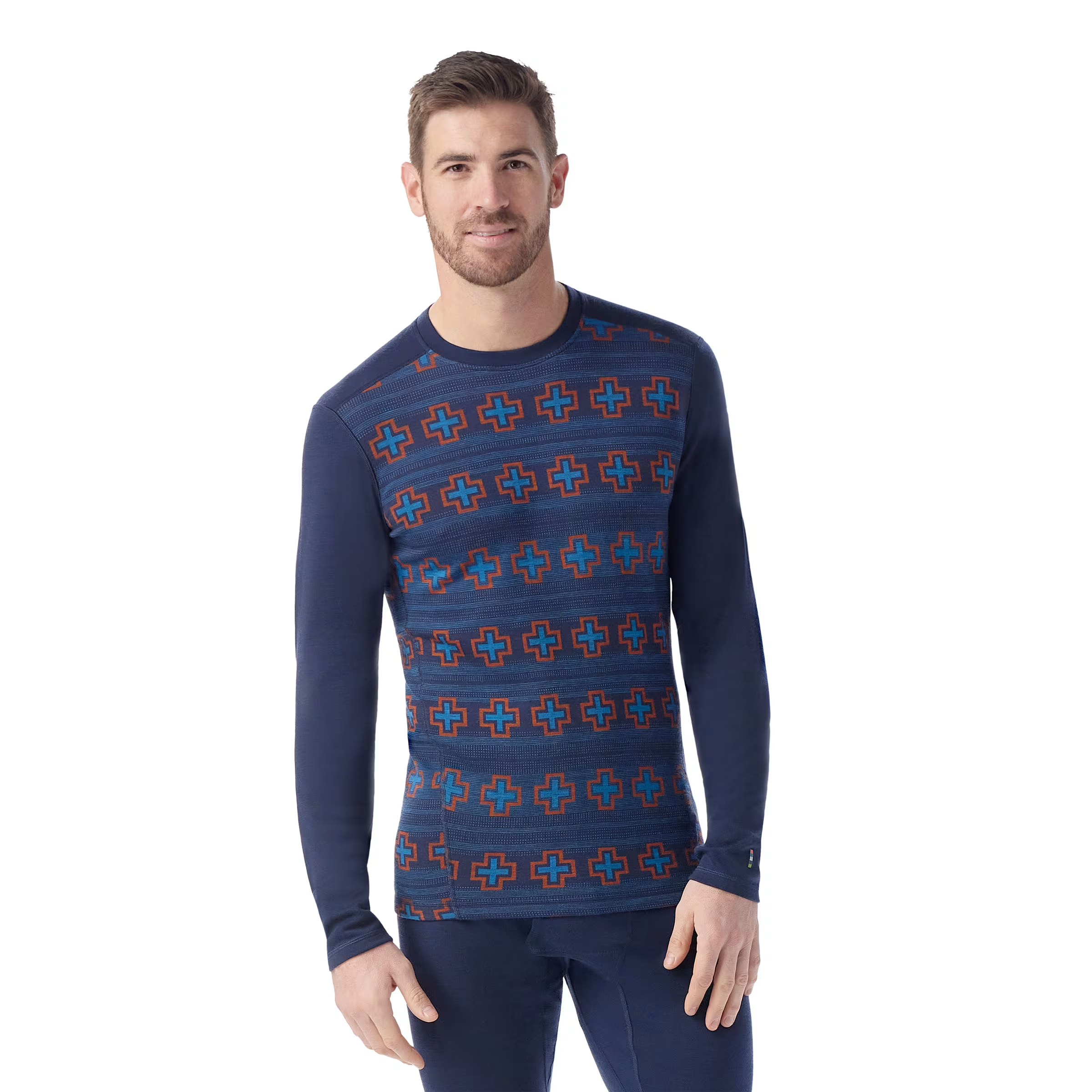 Smartwool Men's Classic Thermal Merino Base Layer Crew Boxed Deep Navy Paths Crossed S