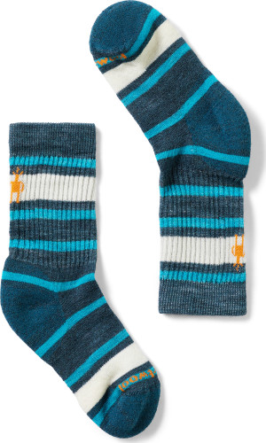 Smartwool Kids' Hike Light Cushion Striped Crew Socks Twilight Blue, 26-28