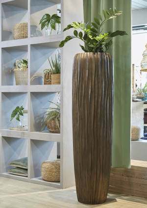 Flingora Vase »Minga« mit Einsatz - Fiberglas Pflanzvase - Indoor - Wellenstruktur Kupferbraun - Höhe 180 cm / Ø 51 cm