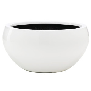 Flingora Schale »Alodie« - Fiberglas Pflanzschale - Indoor & Outdoor - Hochglanz Weiß - Ø 50 cm / Höhe 24 cm