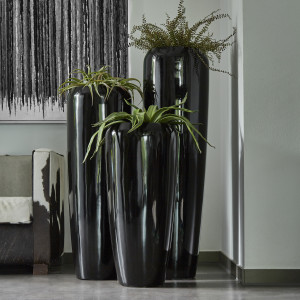 Flingora Vase »Cleo« mit Einsatz - Fiberglas Pflanzvase - Indoor & Outdoor - Hochglanz Schwarz - Höhe 75 cm / Ø 34 cm