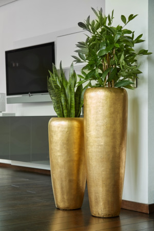 Flingora Vase »Cleo« mit Einsatz - Fiberglas Pflanzvase - Indoor - Metallisch Gold - Höhe 97 cm / Ø 34 cm