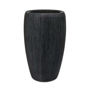 Flingora Vase »Paola« mit Einsatz - Fiberglas Pflanzvase - Indoor & Outdoor - Rillenstruktur Anthrazit - Höhe 68 cm / Ø 41 cm