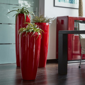Flingora Vase »Cleo« mit Einsatz - Fiberglas Pflanzvase - Indoor & Outdoor - Hochglanz Rot - Höhe 75 cm / Ø 34 cm