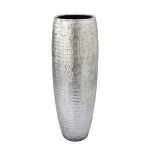 Flingora Vase »Amea« mit Einsatz - Fiberglas Pflanzvase - Indoor - Wellenstruktur Silber - Höhe 97 cm / Ø 35 cm