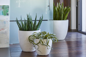 Flingora Kübel »Faye« mit Einsatz - Fiberglas Pflanzkübel - Indoor & Outdoor - Hochglanz Weiß - Ø 50 cm / Höhe 47 cm