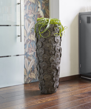 Flingora Vase »Mascha« mit Einsatz - Fiberglas Pflanzvase - Indoor - Korallenstruktur Bronzebraun - Höhe 97 cm / Ø 35 cm
