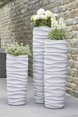 Flingora Vase »Curly« mit Einsatz - Fiberglas Pflanzvase - Indoor & Outdoor - Matt Zementgrau - Höhe 118 cm / Ø 33 cm