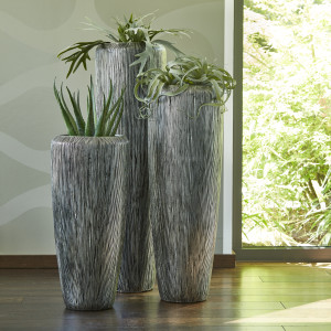Flingora Vase »Esmee« mit Einsatz - Fiberglas Pflanzvase - Indoor - Rillenstruktur Silber - Höhe 75 cm / Ø 34 cm
