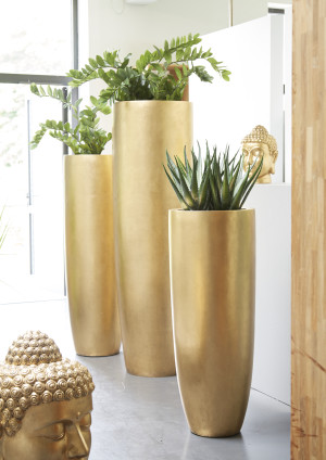 Flingora Vase »Ophelia« mit Einsatz - Fiberglas Pflanzvase - Indoor - Metallisch Gold - Höhe 185 cm / Ø 55 cm