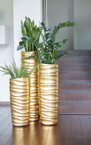 Flingora Vase »Curly« mit Einsatz - Fiberglas Pflanzvase - Indoor - Metallisch Gold - Höhe 76 cm / Ø 33 cm