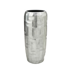 Flingora Vase »Mara« mit Einsatz - Fiberglas Pflanzvase - Indoor - Metallisch Silber - Höhe 75 cm / Ø 34 cm