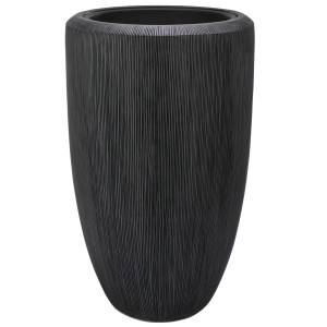 Flingora Vase »Norma« mit Einsatz - Fiberglas Pflanzvase - Indoor & Outdoor - Rillenstruktur Anthrazit - Höhe 90 cm / Ø 55