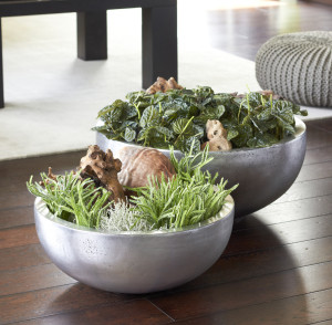 Flingora Schale »Alodie« - Fiberglas Pflanzschale - Indoor - Metallisch Silber - Ø 40 cm / Höhe 20 cm