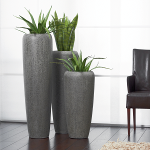 Flingora Vase »Cleo« mit Einsatz - Fiberglas Pflanzvase - Indoor & Outdoor - Matt Steingrau - Höhe 117 cm / Ø 34 cm
