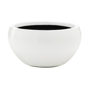 Flingora Schale »Alodie« - Fiberglas Pflanzschale - Indoor & Outdoor - Hochglanz Weiß - Ø 40 cm / Höhe 20 cm