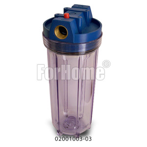 Contenitore Per Filtro Acqua Da 10" In/out 3/4" Ottone Col. Trasparente Con Puls