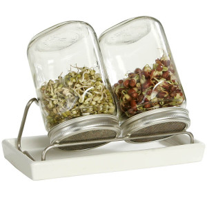 Sprossenglas-Set mit 2 Gläsern 1000 ml (mit Edelstahlschraubring) Weiss