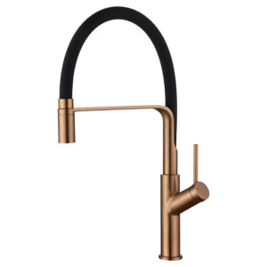 Grifo de cocina monomando de caï¿½o flexible con acabado negro mate y oro rosa cepillado Sena IMEX