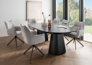 Esszimmer Set Ginosa light grey & Tisch Andria oval Black Oak ausziehbar FSC®-zertifiziert