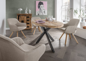 Esszimmer Set Matera beige FSC®-zertifiziert & Tisch Avola oval Gestell Cross 180x90cm