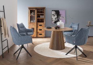 Esszimer Set Ginosa blau & Tisch Oria natur rund 120cm