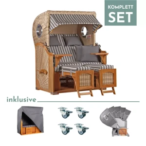 Strandkorb Rantum Teak PE shell Dessin 545-KOMPLETTSET