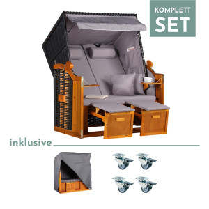 Strandkorb Baltic PE schwarz Dessin Uni Grau-SET