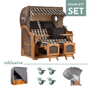 Strandkorb Rantum Grande Teak PE grey Dessin 505-KOMPLETTSET