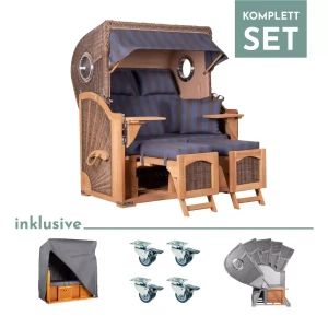 Strandkorb Rantum Teak PE grey Dessin 582-KOMPLETTSET