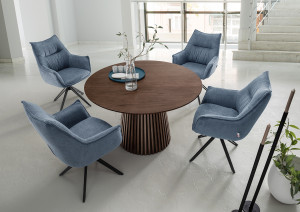 Esszimmer Set Ginosa blau & Tisch Barletta smoked oak rund 120cm FSC®-zertifiziert