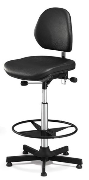 Arbeidsstol AEGA, høy med fotring og glidefot, kunstlær, svart