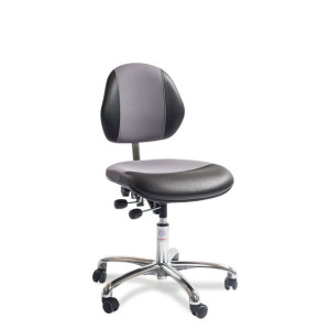Arbeidsstol Activ Duo, lav, hjul for harde gulv, grått stoff og svart