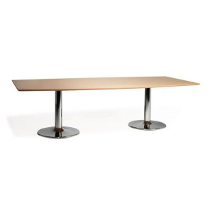 Konferansebord med søylefot,  LxB 2600x1200 mm, bøk/krom