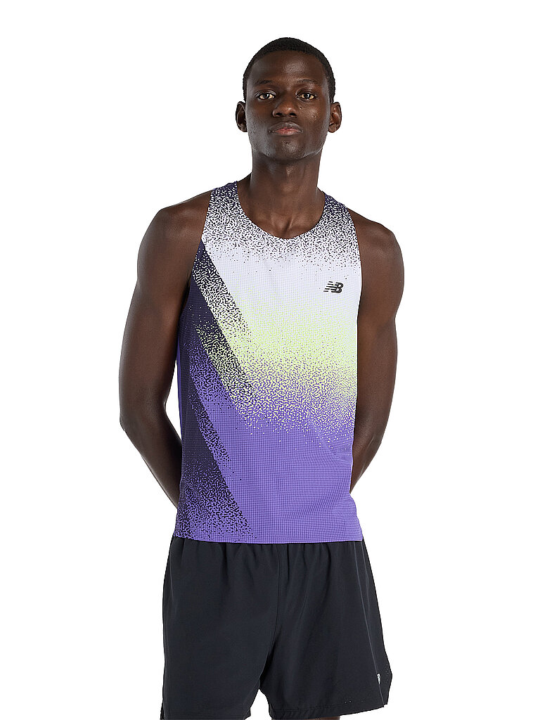 New Balance Camiseta de tirantes de running para hombre Race Day Ultra Light Printed morado   L