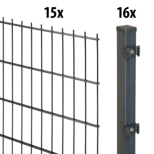 Floraworld Doppelstabmatten-Zaun Set 30 m 201 x 143 cm inkl. 16 Pfosten 200 cm anthrazit