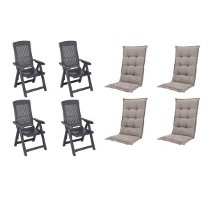 Progarden Gartenstuhl-Set Tampa mit Auflagen anthrazit/taupe 8-tlg.