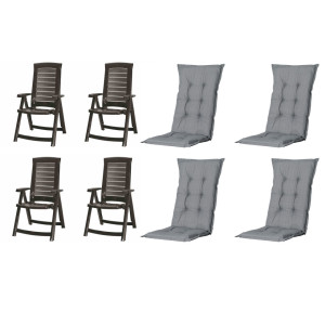 Jardin Gartenstuhl-Set Aruba mit Auflagen graphit/grau 8-tlg.
