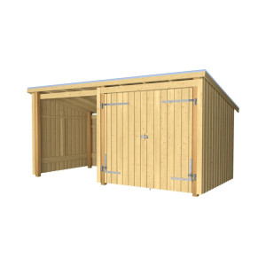 Plus Gartenhaus Nordic Multi 416 x 208 cm natur mit Doppeltür, offen, Dachpappe