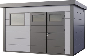 Telluria Gerätehaus Classico 3930+_W90 lichtgrau 388 x 298 cm