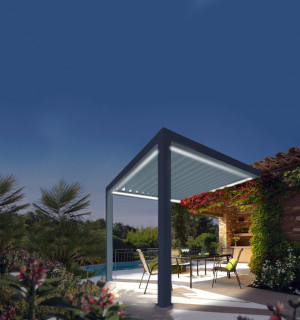 Wismar NFI Lamellen Terrassenüberdachung 480 x 400,3 x 266 cm grau