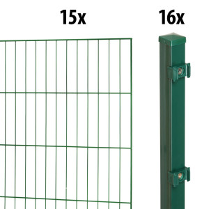 Floraworld Einstabmatten-Zaun Set Classic 30 m 200 x 100 cm inkl. 16 Pfosten 150 x 4 cm moosgrün