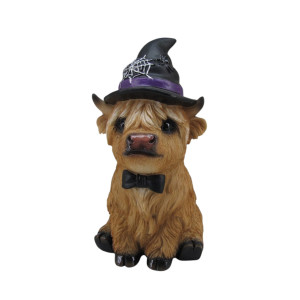 FD Dekofigur Kuh mit Hexenhut Highland Cattle Halloween 19 x 11 cm braun