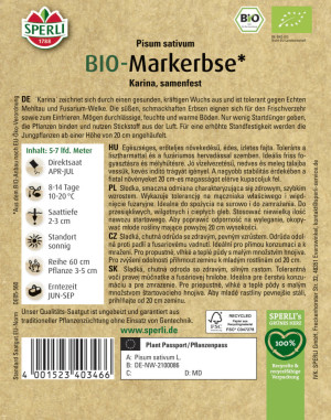 Sperli Saatgut BIO Markerbse Karina für bis zu 5-8 lfd. Meter