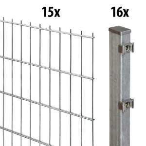 Floraworld Doppelstabmatten-Zaun Set Comfort 30 m 201 x 123 cm inkl. 16 Pfosten 180 cm feuerverzinkt